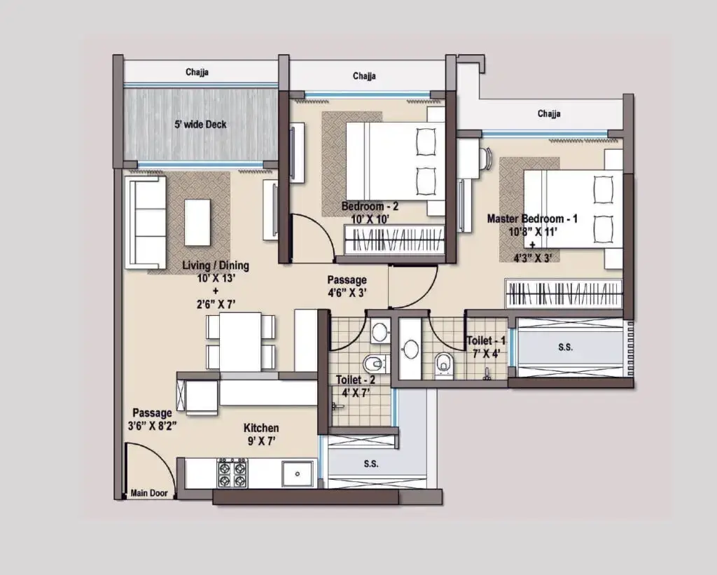 2 BHK-649 SqFt